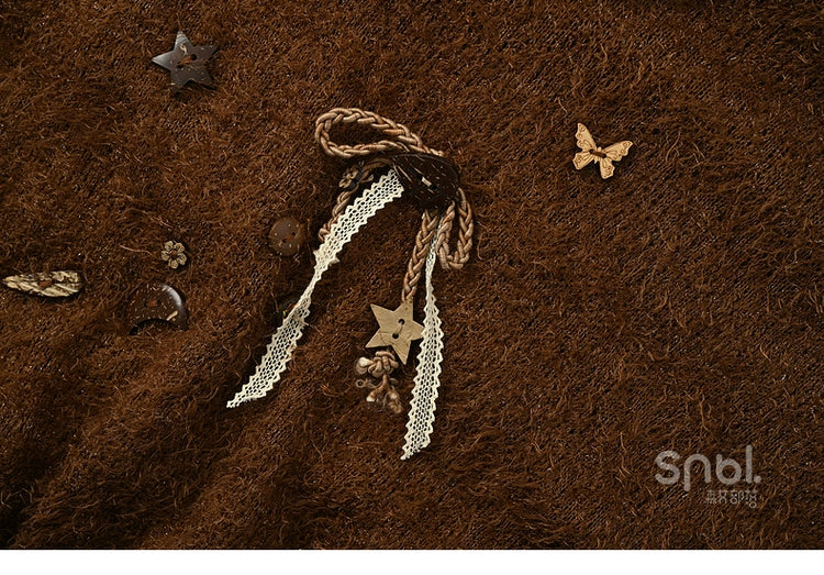 Mori Kei Stand-Collar Sweater, Irregular Plaid Skirt 44214:803833