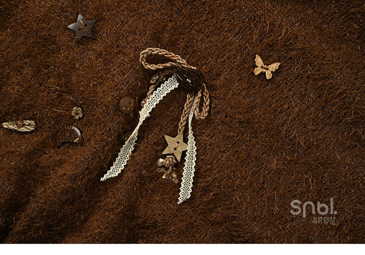 Mori Kei Stand-Collar Sweater, Irregular Plaid Skirt 44214:803833