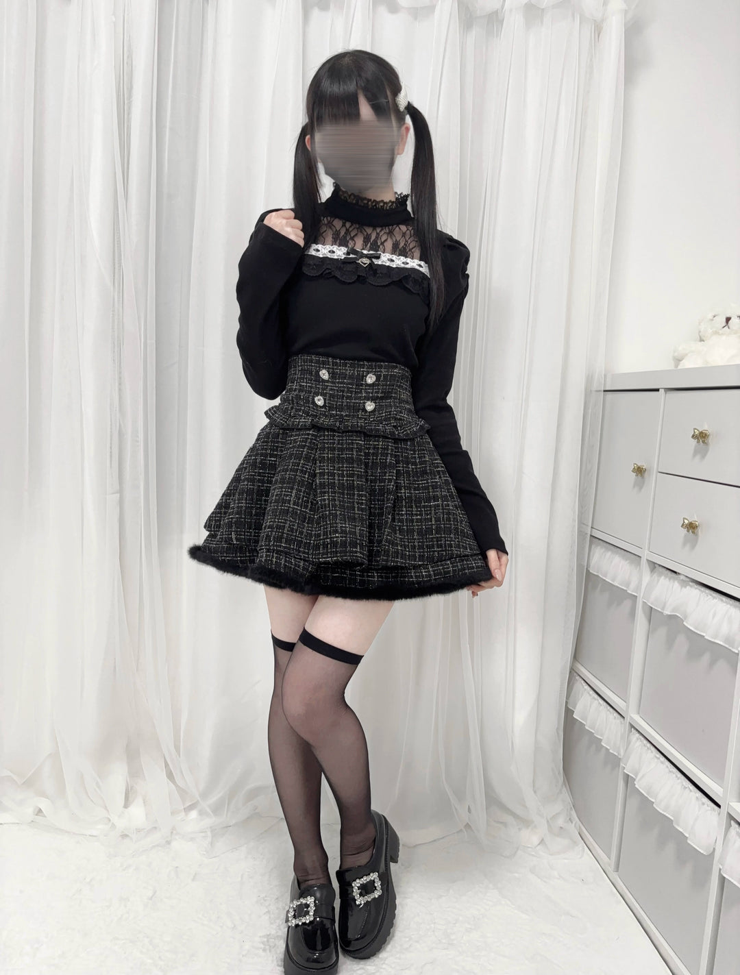 Jirai Kei Skirt Double Layer Skirt High Waist Skirt 41566:704000