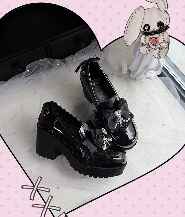 Jirai Kei Heeled Shoes, Pearl Chain and Cross Details 45695:860664