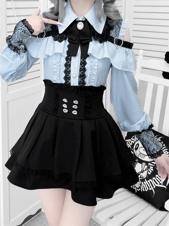 Lace-trimmed Jirai Kei Blouse, Multiple Colors 43878:788276