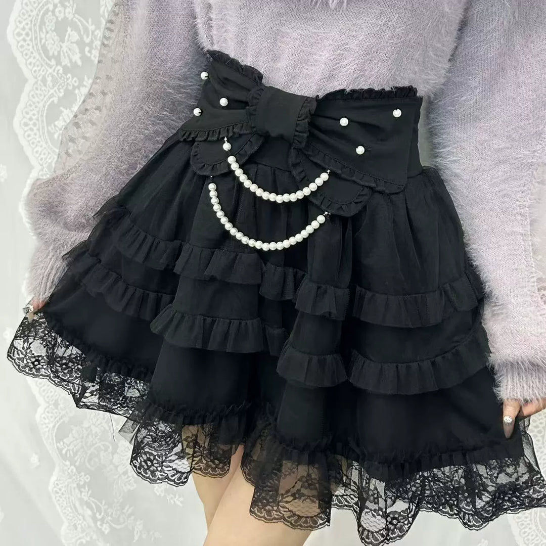 Jirai Kei Skirt Tieried Skirt Pearl Chain Skirt 41038:684006