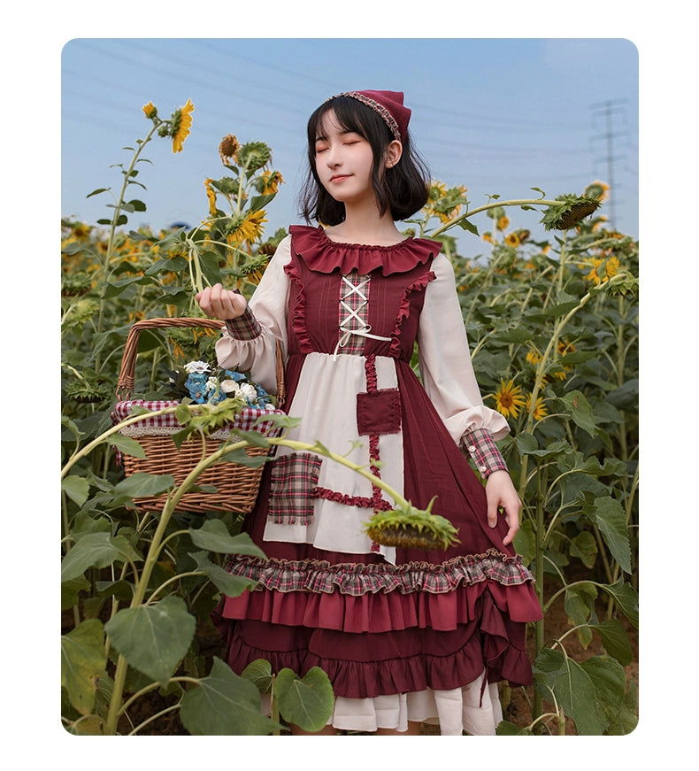 Red Lolita Dress Hooded Cape Set Autumn Lolita Outfit 39414:629626