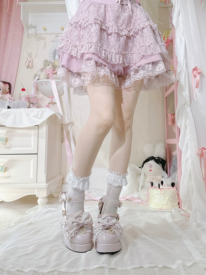 Jirai Kei Platform Shoes, Lace Bow Details, Chunky Heel 43445:778184