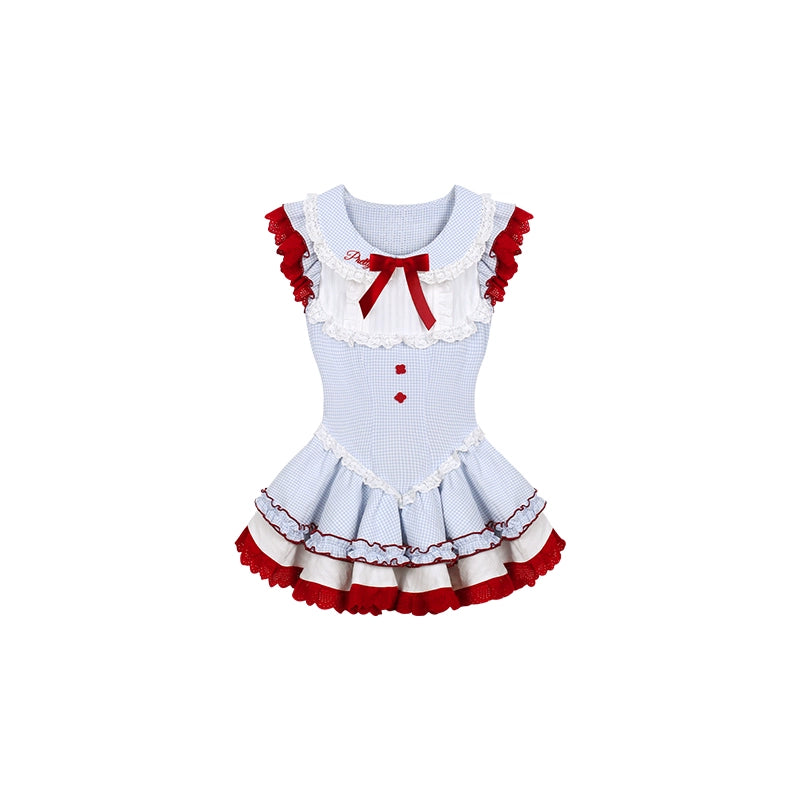 Blue Plaid Sweet Gyaru Dress, Puffy Safety Shorts (L M S XS) 43425:779791