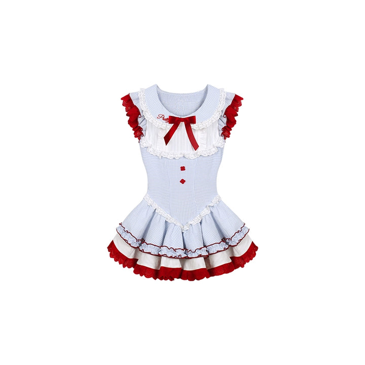 Blue Plaid Sweet Gyaru Dress, Puffy Safety Shorts (L M S XS) 43425:779791