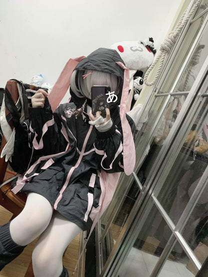 Jirai Kei Outfit Set Cyberpunk Coat Black Pink Thin Jacket 37568:563354