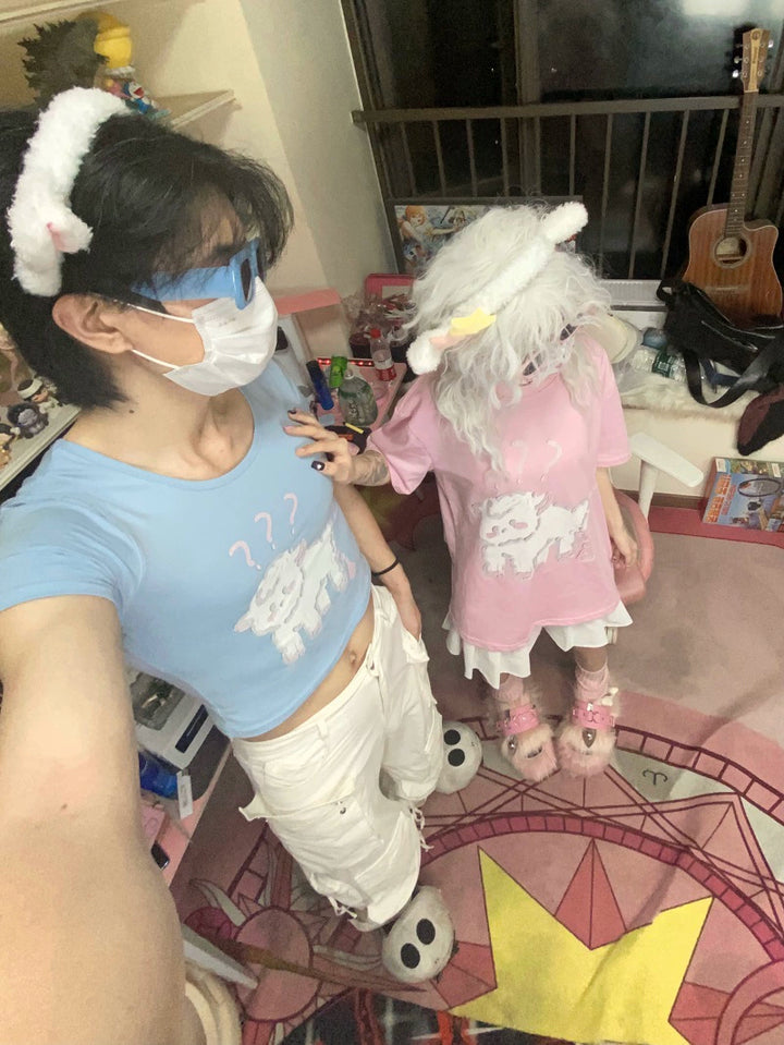 Kawaii Blue Pink Couples T-Shirt 29202:338788 29202:338788