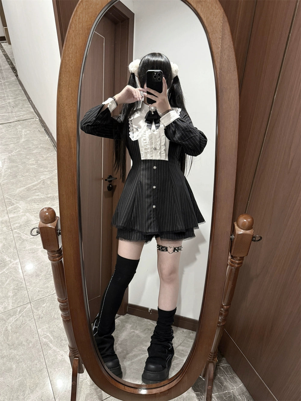 Jirai Kei Dress Set, Pointed Collar With Cross Accents 44145:797312