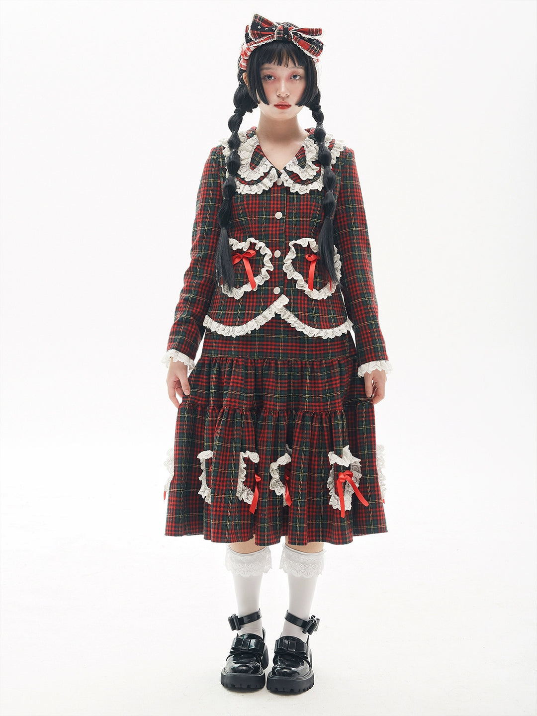 Retro Lolita Skirt Showa Christmas Winter Red Plaid Skirt 40316:662926