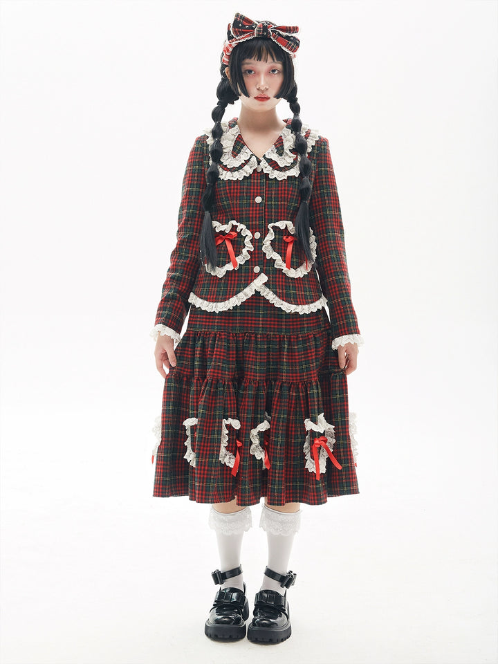 Retro Lolita Skirt Showa Christmas Winter Red Plaid Skirt 40316:662926