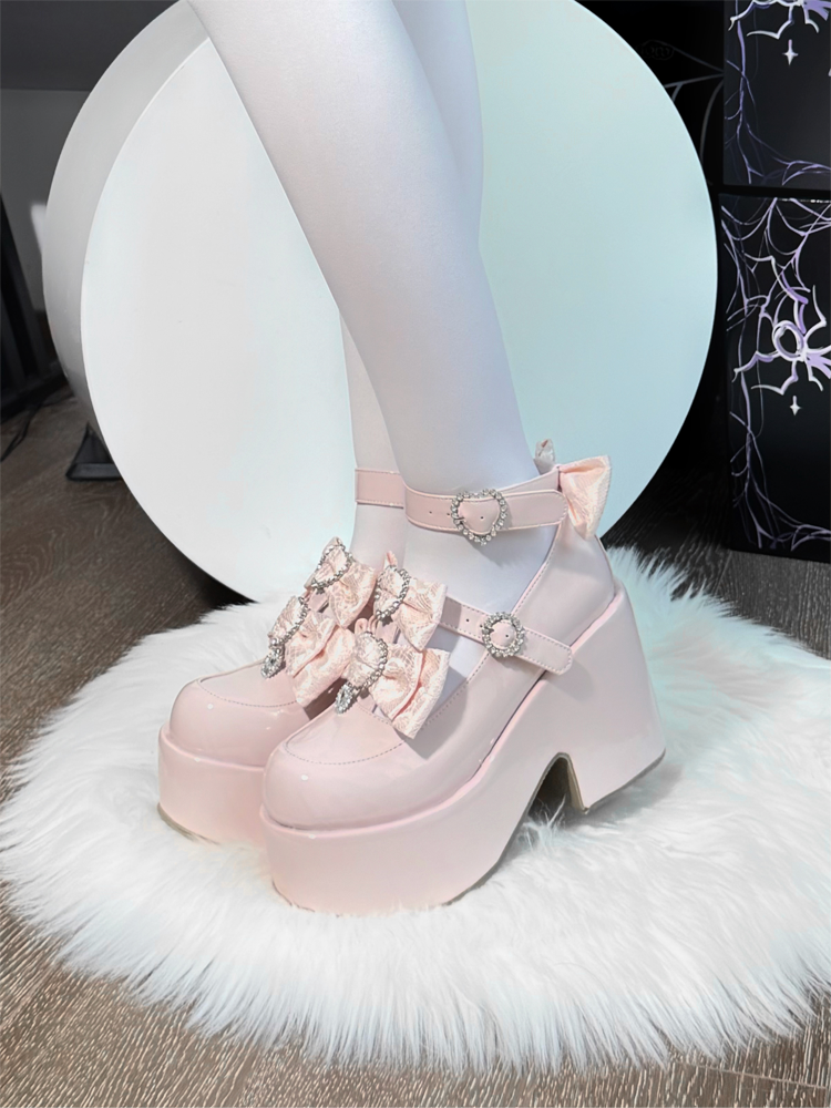 Jirai Kei Chunky Heel Platform Shoes, Glittering Rhinestone 44217:800453