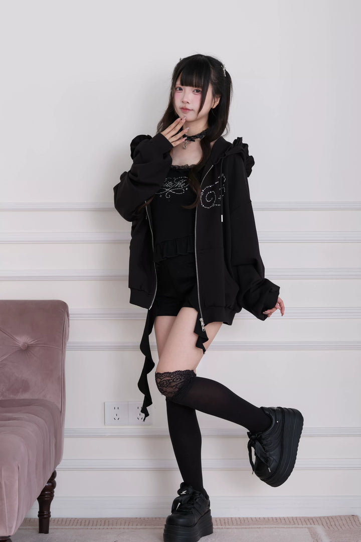 Sporty Hoodie Jacket 4-Piece Set, Hot-Fix Rhinestone 45857:865890