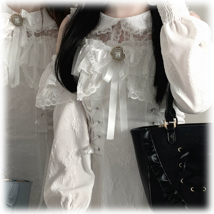 Elegant Long Open-Shoulder Dress, Subtle Floral Pattern 44473:809673