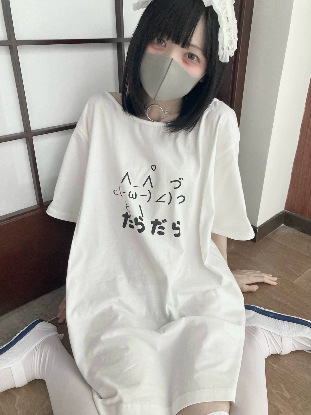 Oversize Kawaii T-shirt Emoticon Print Cotton T-shirt 37654:606494