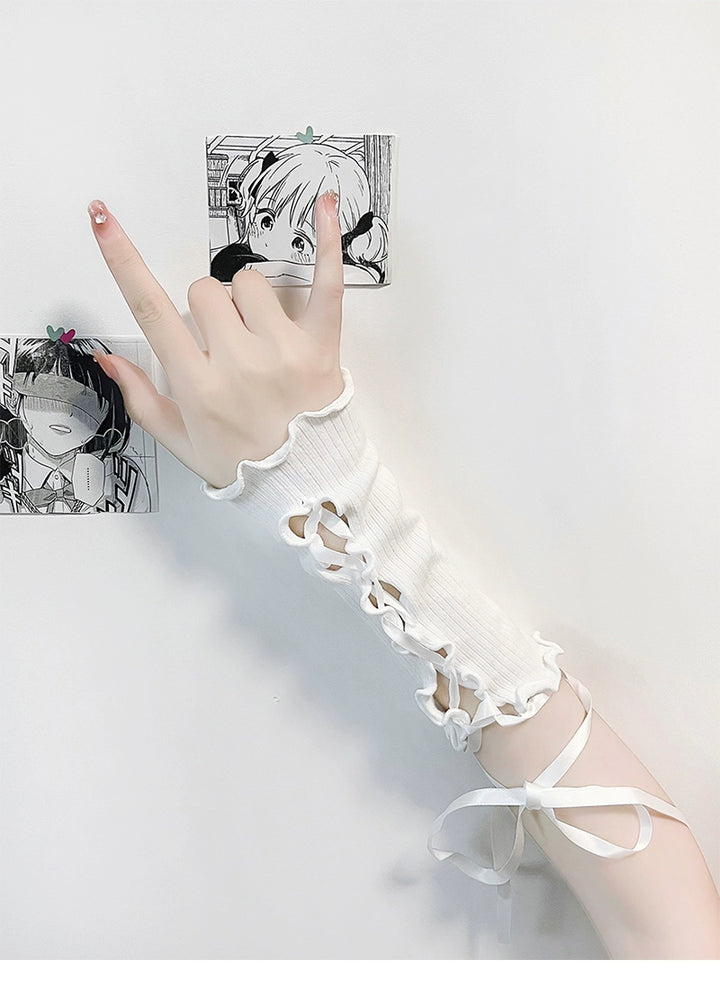 Y2K Hand Sleeves Gyaru Fashion Cross Strap Gloves 36626:552832