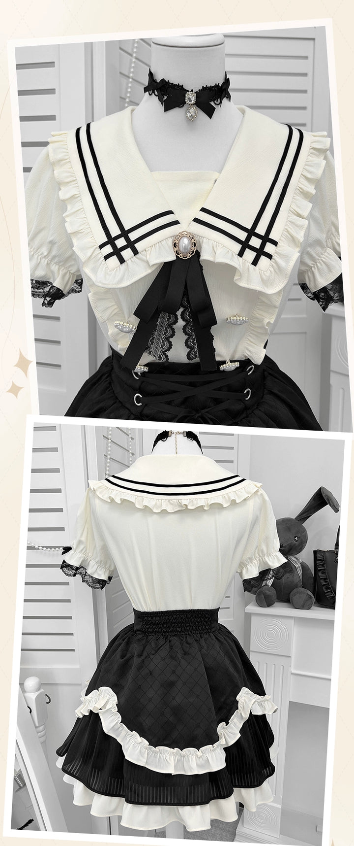 Ryousangata Sailor Collar Blouse, Tiered Skirt 43628:781320