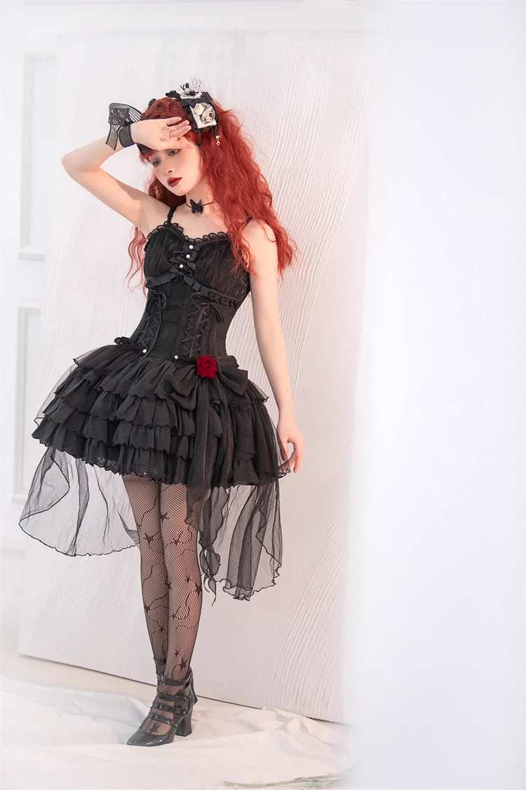 Gothic Lolita Dress Black White Corset Dress With Rose Bow Honey Wardrobe Gothic Lolita Dress Black White Corset Dress With Rose Bow Honey Wardrobe