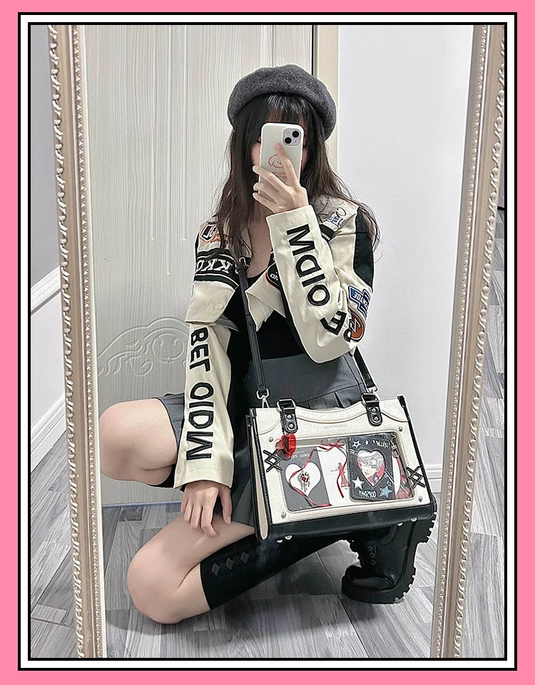 Y2K Square Shaped Ita Bag, Clear Window & Star Chain 45418:848182