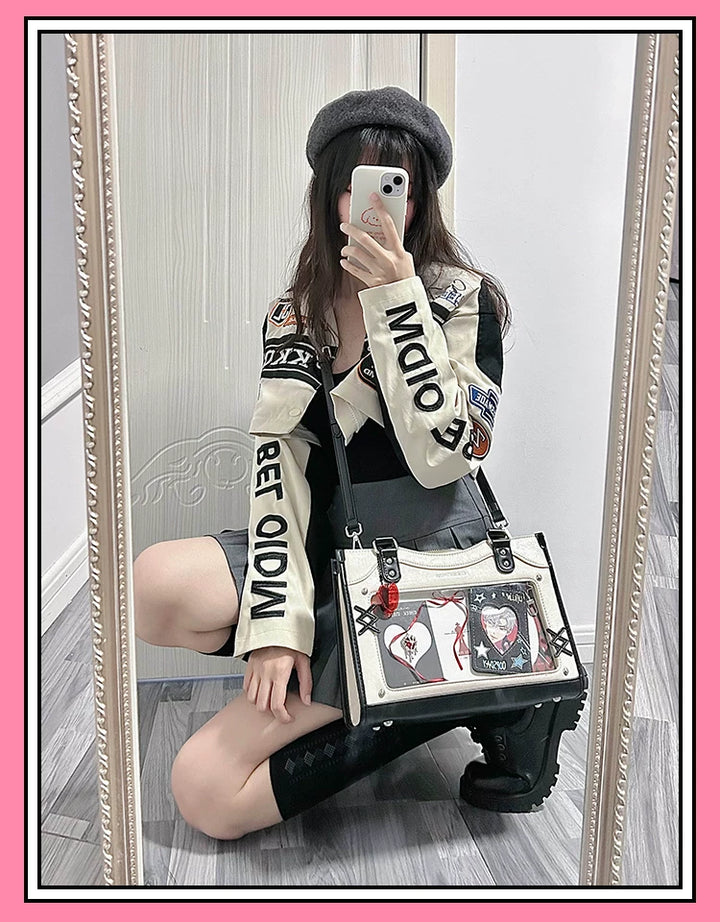 Y2K Square Shaped Ita Bag, Clear Window & Star Chain 45418:848182