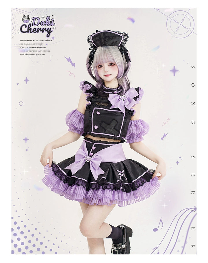 Jirai Kei Skirt Two-Piece Idol Stage Outfit Short-Sleeve Top and Skirt Set 41562:704922