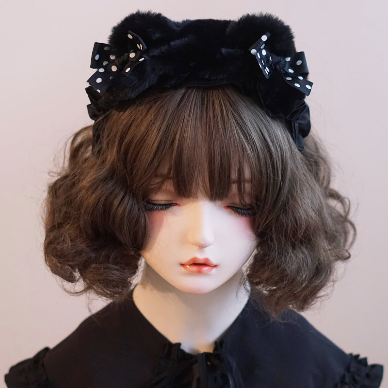 Lolita Headwear Handmade Cat Ears Hairband Black White Bow (11) 28946:332744 (11) 28946:332744