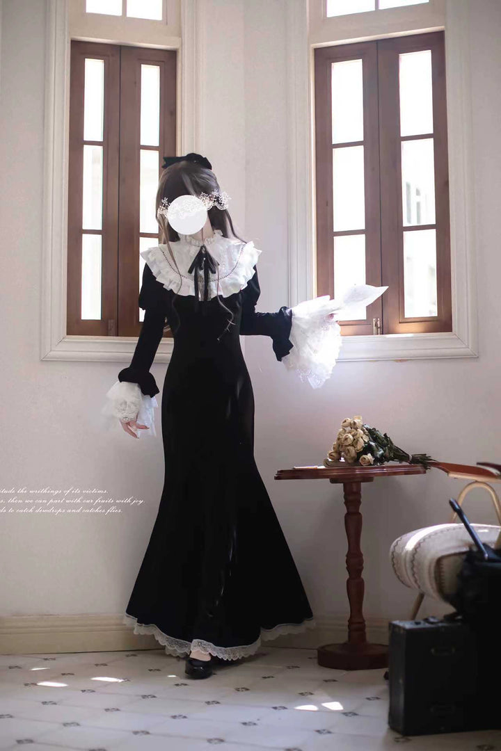 Gothic Mermaid Dress, Tiered Flared Cuffs 44122:797055