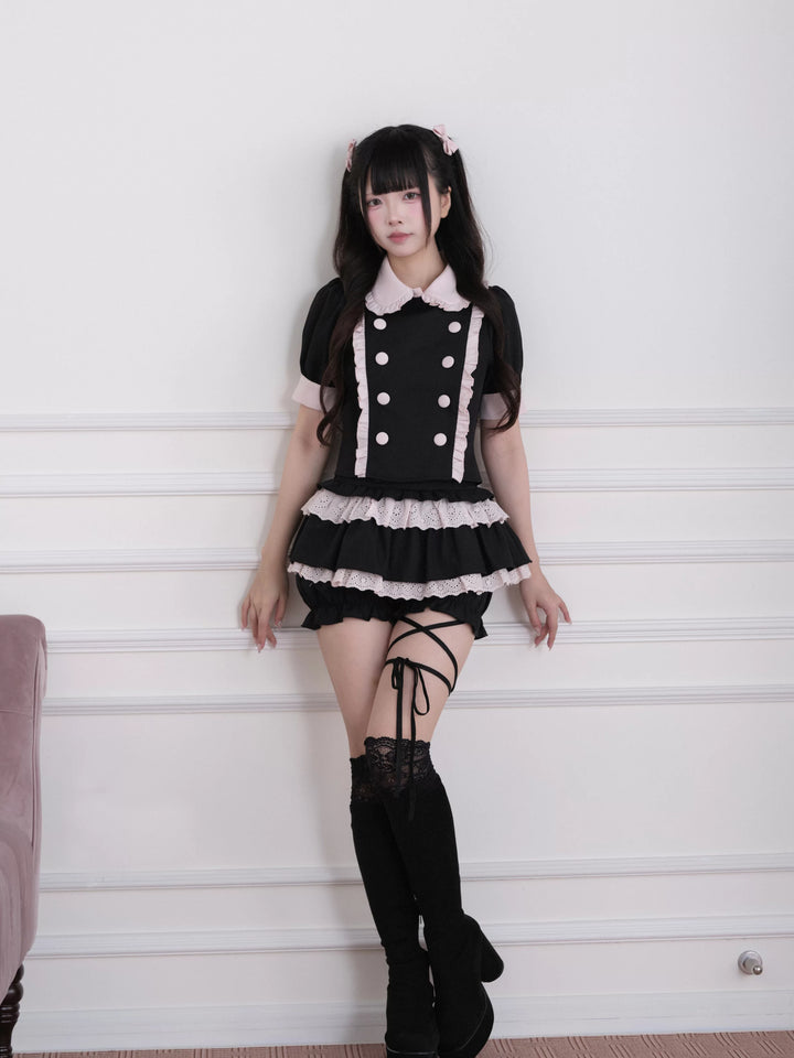 Jirai Kei Double Breasted Blouse, Layered Skort 45263:843475