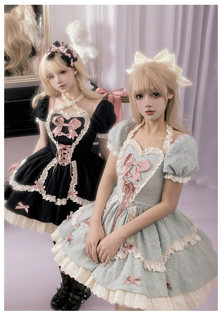 Sweet Lolita Dress Heart-shaped Neckline Puff Sleeves OP 38070:609062