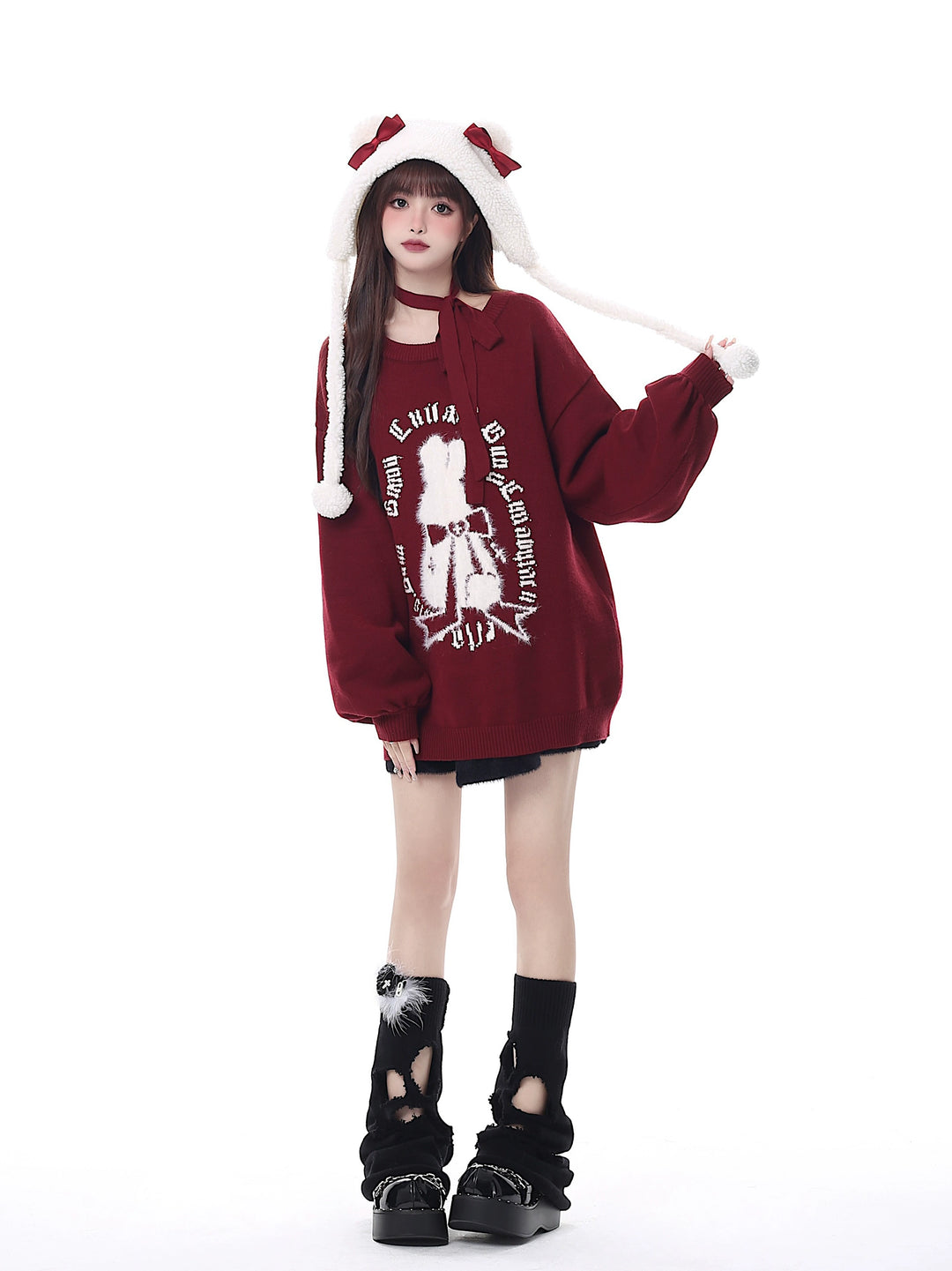 Kawaii Sweater Christmas Pullover Lantern Sleeve Sweater 39552:633044