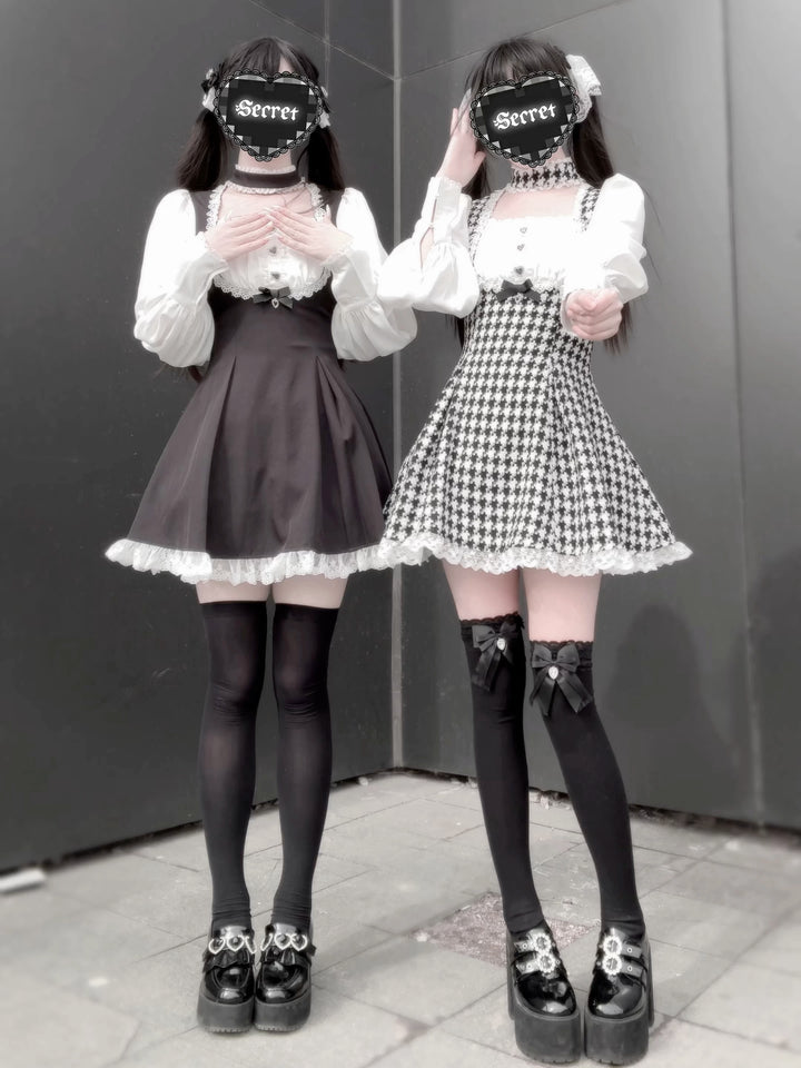 Jirai Kei Houndstooth Dress, Non Detachable Choker 45266:842697