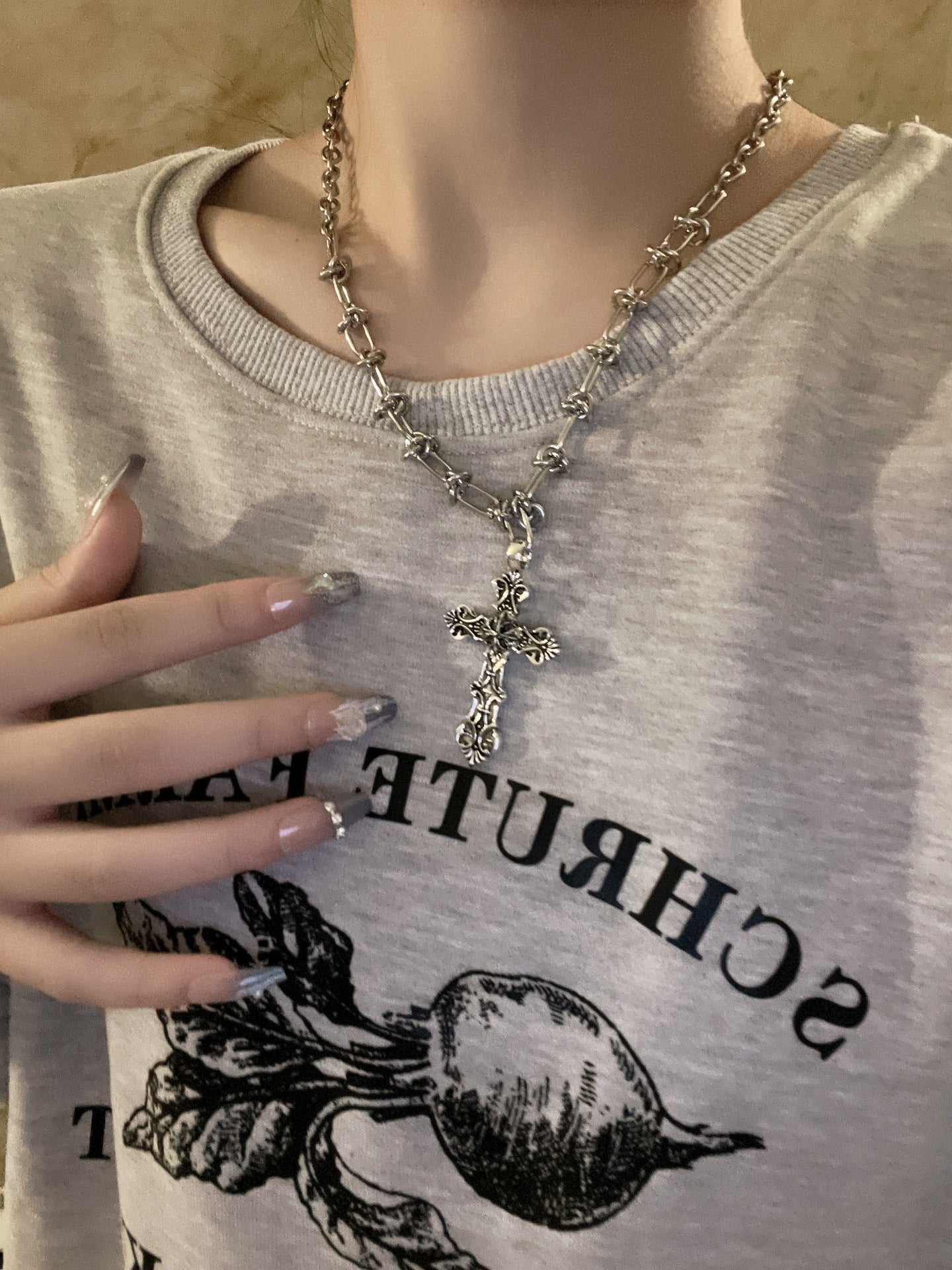 Y2K Necklace Gothic Punk Jewelry Cross Pendant Alloy Chain – Honey