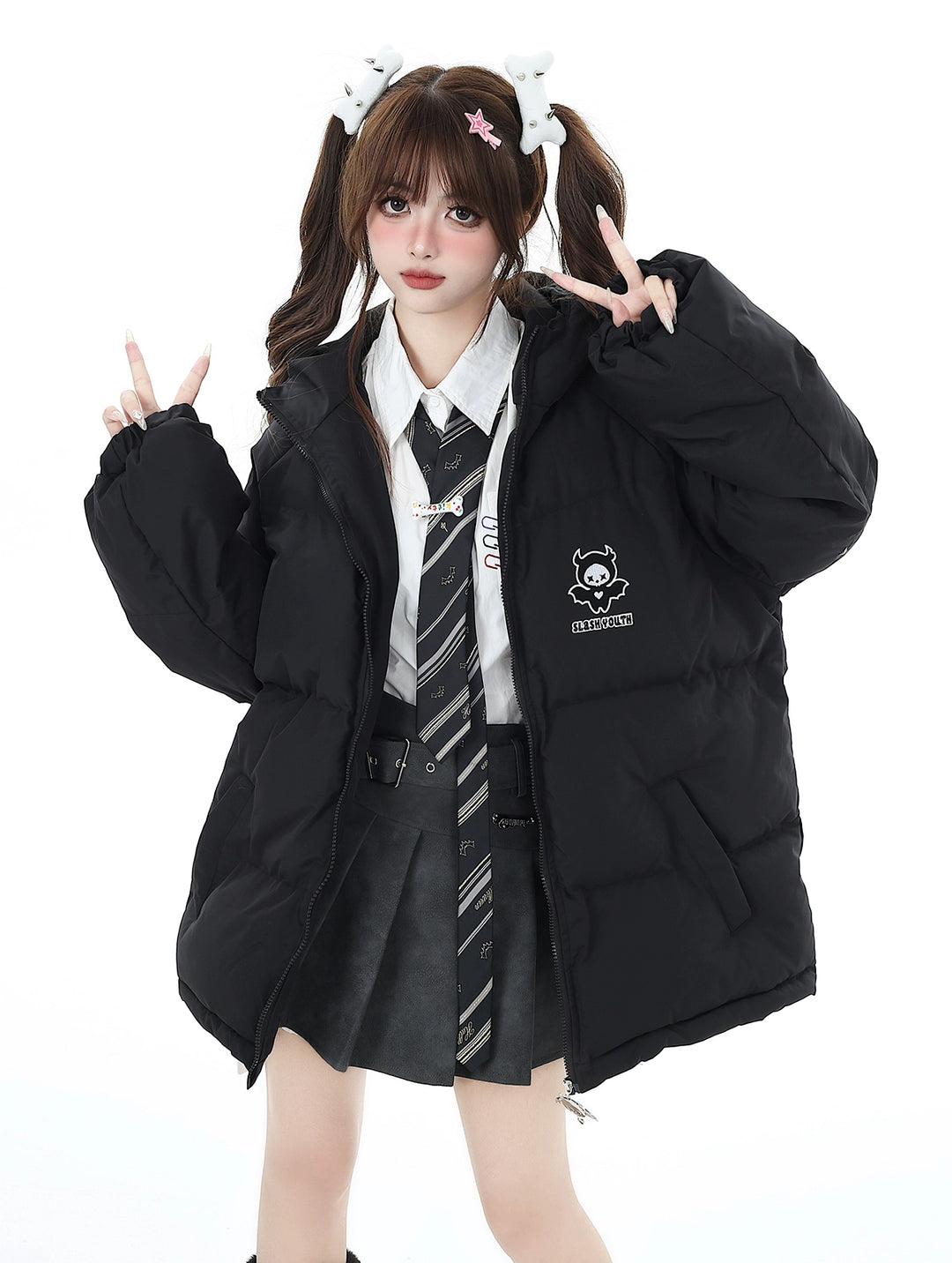 Yami Kawaii Coat Plu Size Cotton Coat Winter Black Jacket 39554:637076