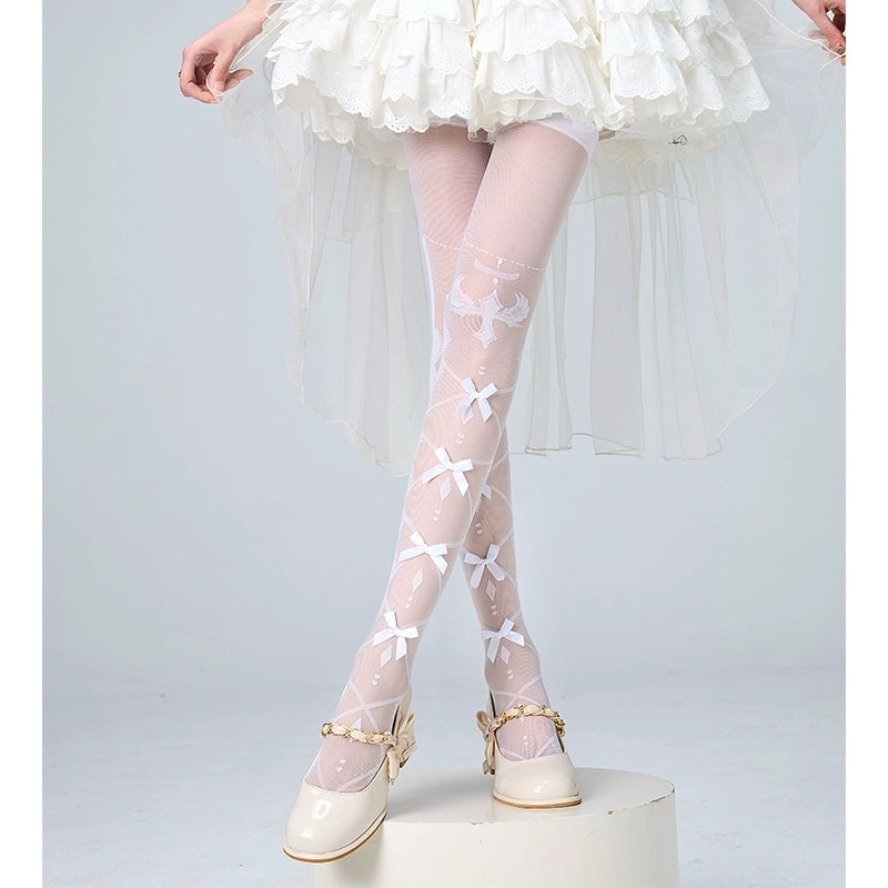 Lolita Socks Over-the-Knee Stockings Bow Print Lace Socks (F) 36536:541234