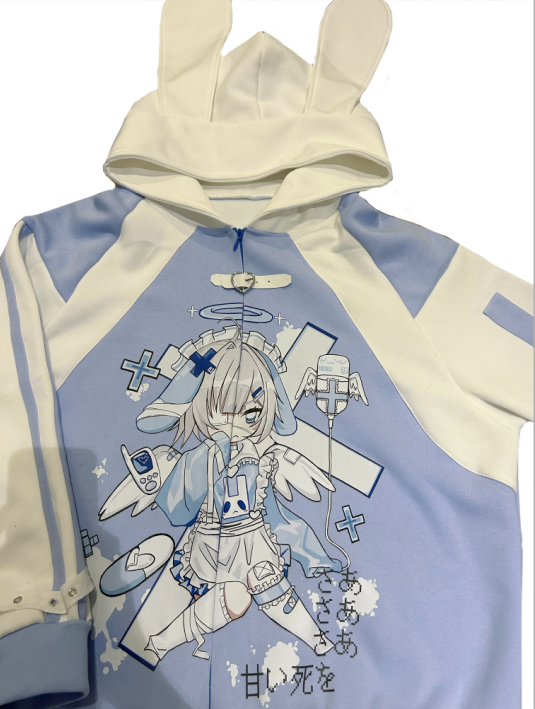 Tenshi Kaiwai Blue Hoodie With Bunny Ears 29208:343808