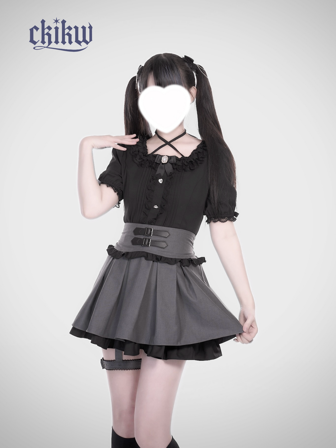 High Waist Jirai Kei Skirt, Adjustable Garter 43610:780651