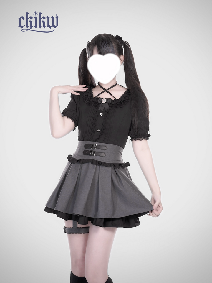 High Waist Jirai Kei Skirt, Adjustable Garter 43610:780651