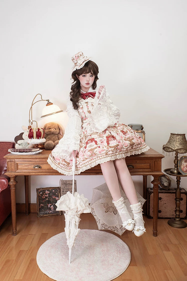 Classic Lolita Pointed Toe High Heels, Pearl-Like & Rhinestone 45841:864872