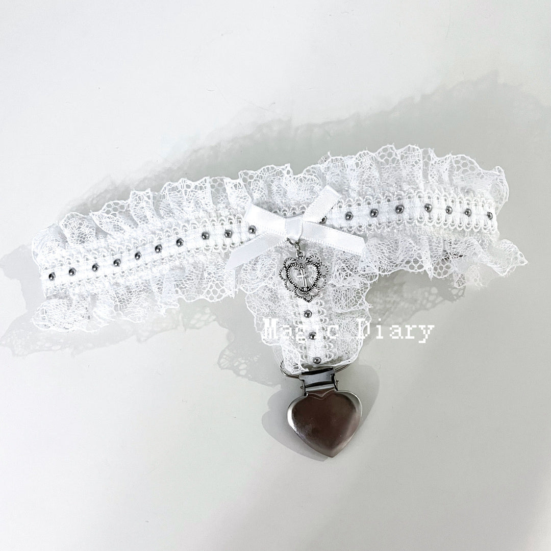 Jirai Kei Lace Garter with Heart Cross Accent & Clip 43032:762451