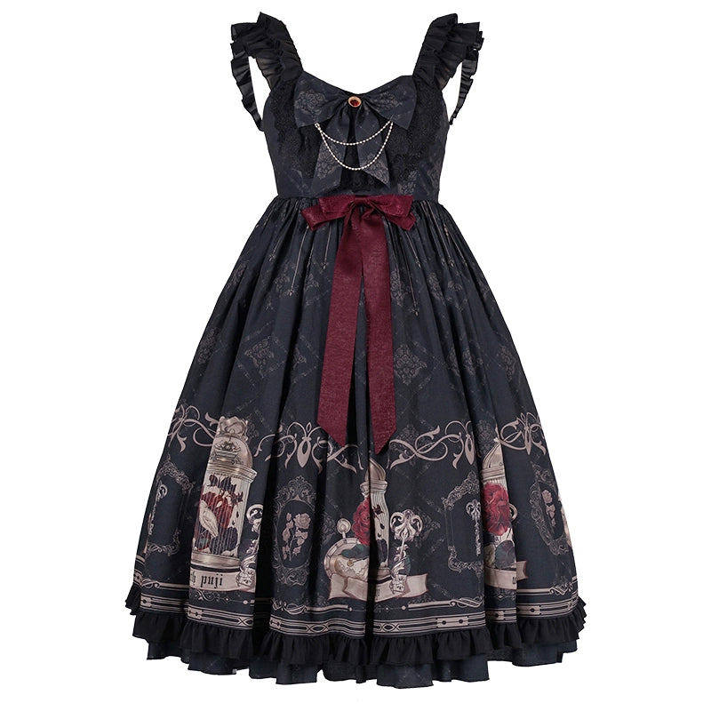 Gothic Lolita Dress With Birdcage Print Black Lolita Dress 35534:495496