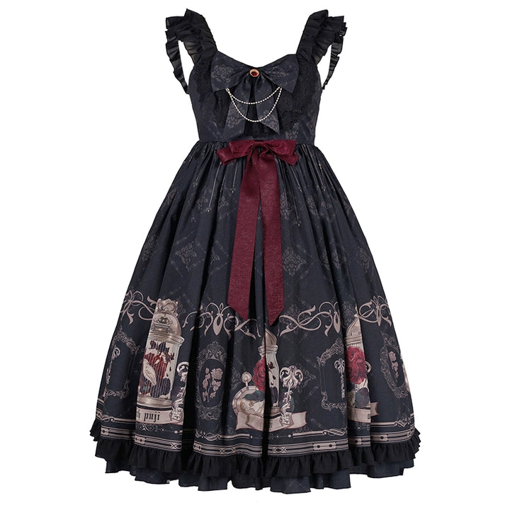 Gothic Lolita Dress With Birdcage Print Black Lolita Dress 35534:495496 35534:495496