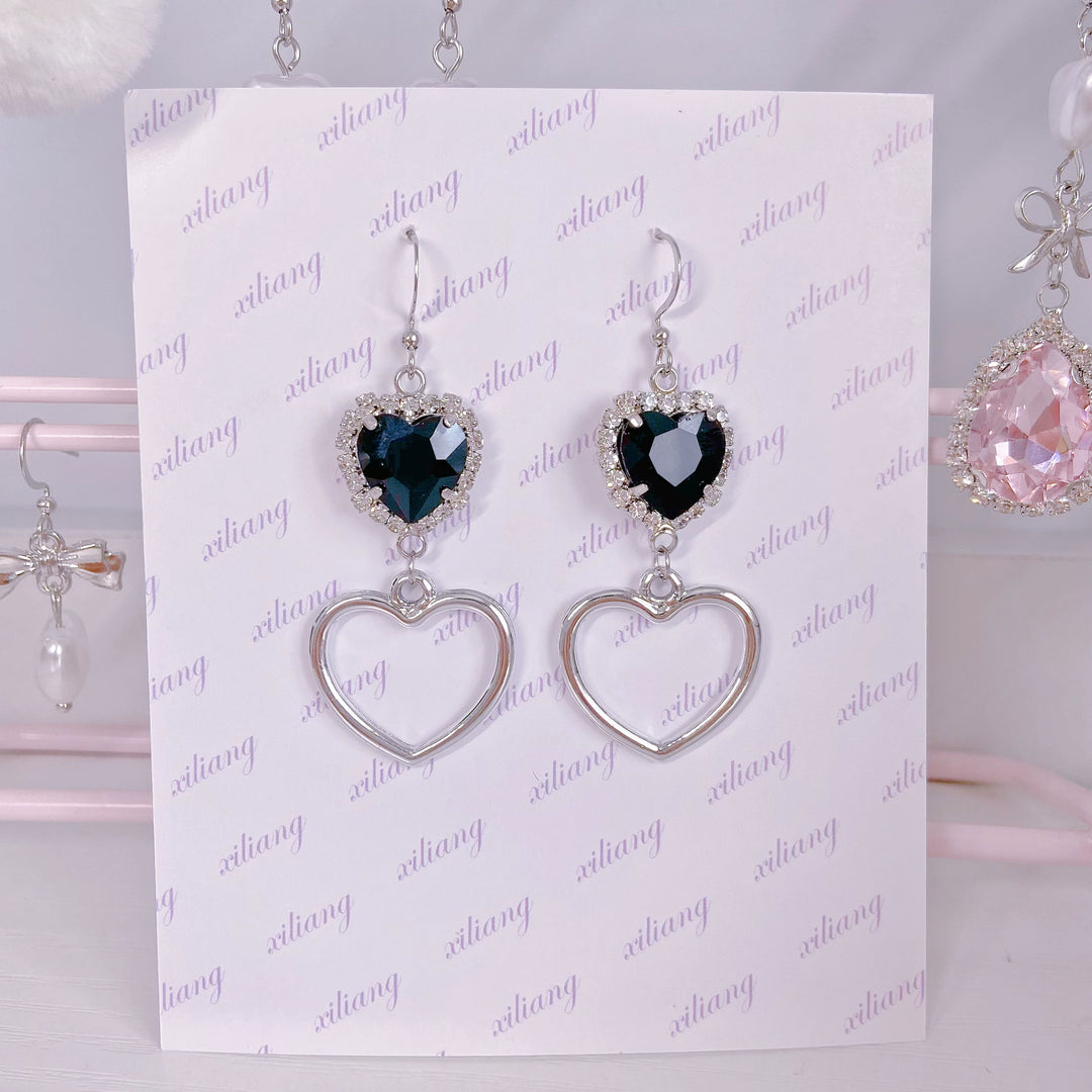 Jirai Kei Earrings Lolita Ball Earrings Heart Rhinestone 28908:358426