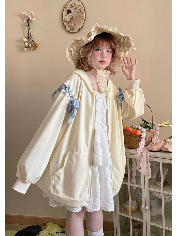 Pastel Oversized Hoodie Blue Apricot Bunny Ears Sweatershirt 22656:344326 22656:344326