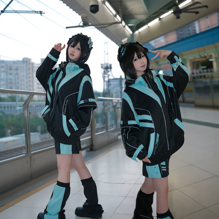 Jirai Kei Coat Cyberpunk Outfit Sports Jacket And Shorts Set 41048:684056