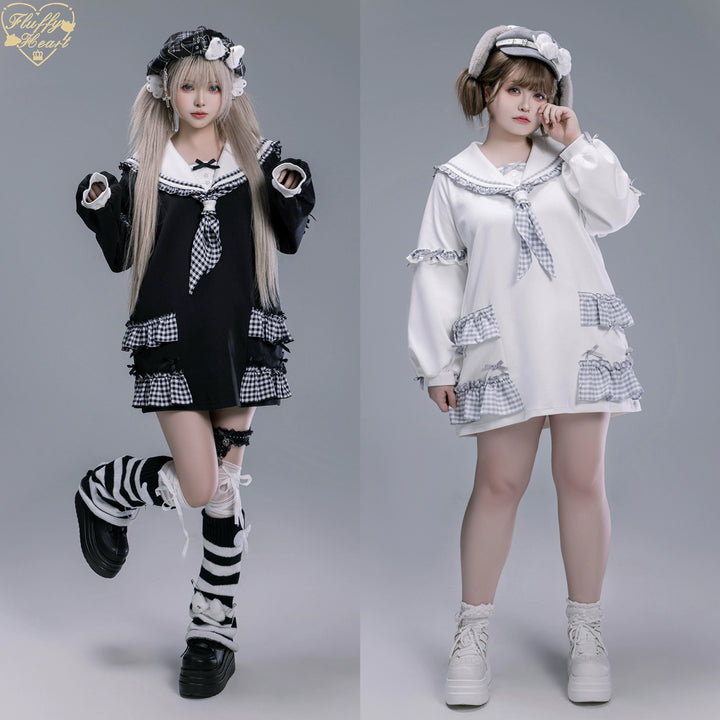 Kawaii Sailor Collar Sweatshirt, Plaid Neckercheif 43867:790589