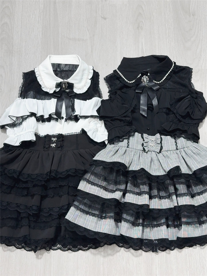 Jirai Kei Tiered Ruffles Skirt With Heart-Shaped Lace Trim 43327:773605