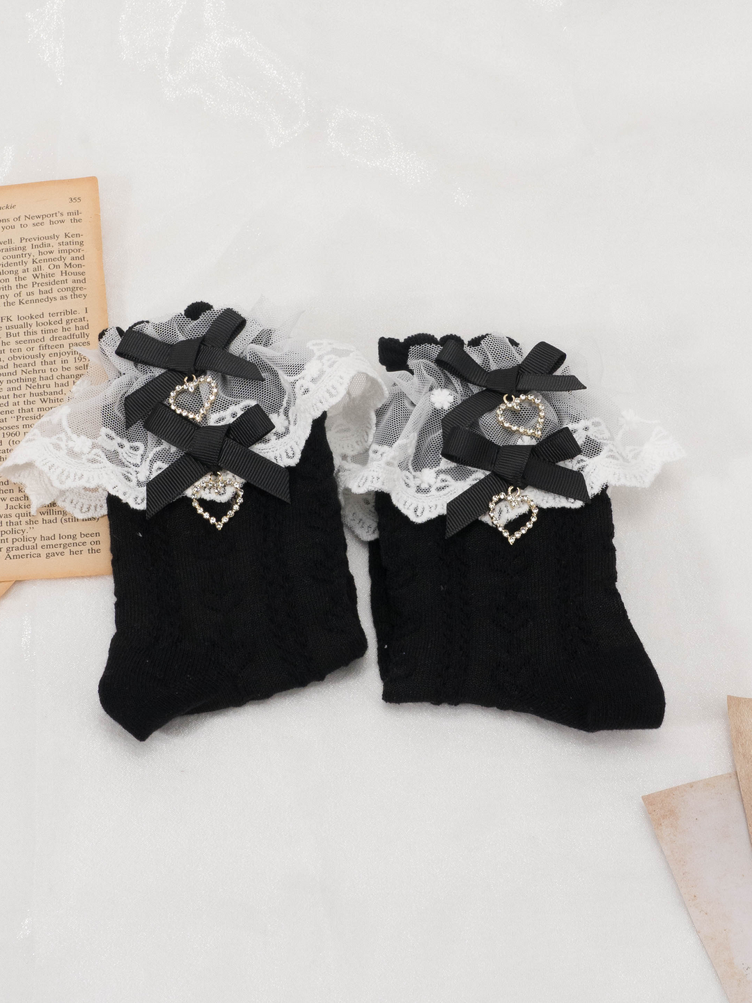 Sweet Kawaii Heart Lace Mid-Calf Socks (Black) 21594:311008 (Black) 21594:311008