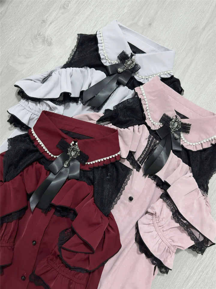 Jirai Kei Shirt with Bust Flounce Hem/Hidden Button 43035:762532