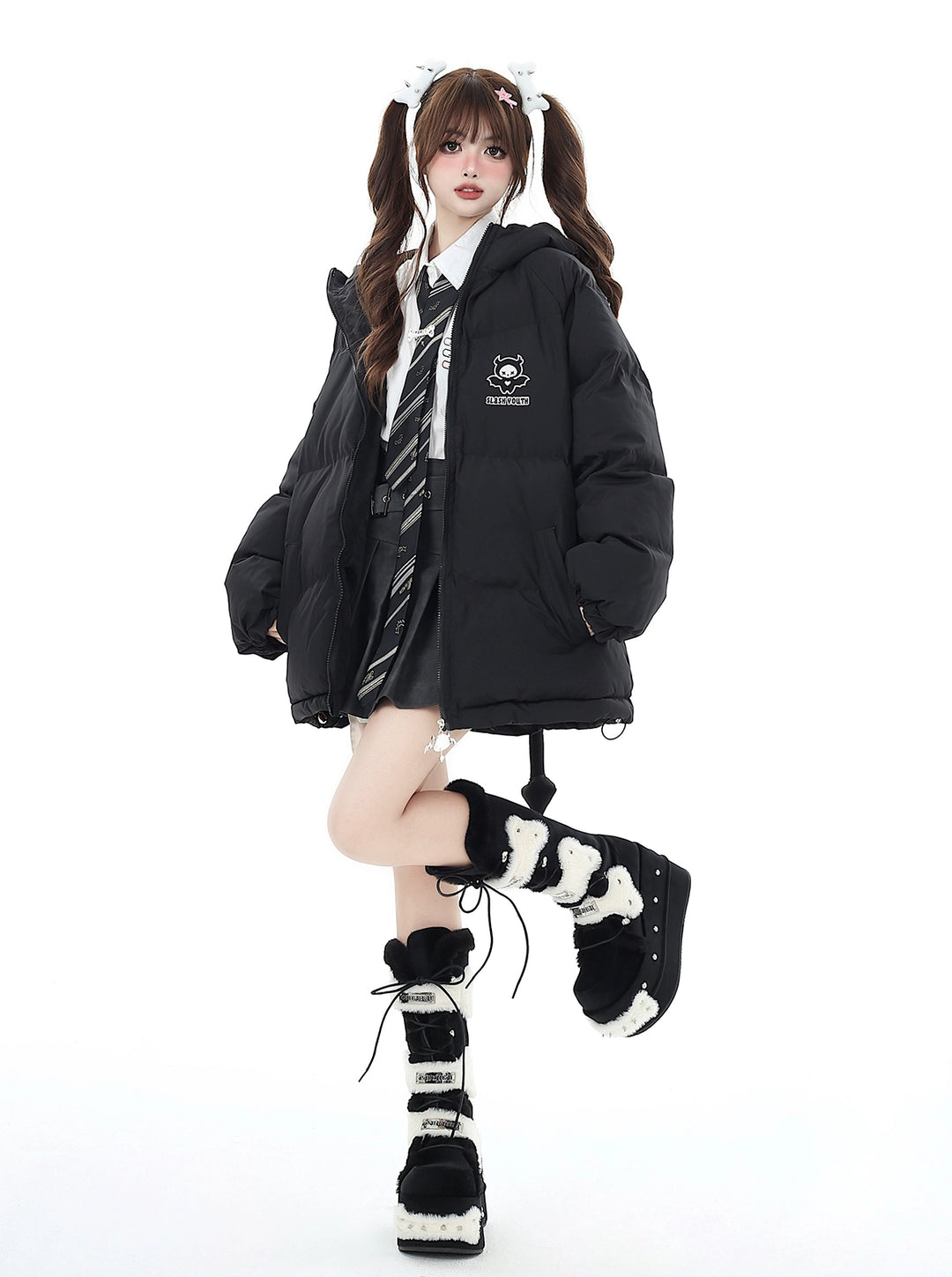 Yami Kawaii Coat Plu Size Cotton Coat Winter Black Jacket 39554:637046