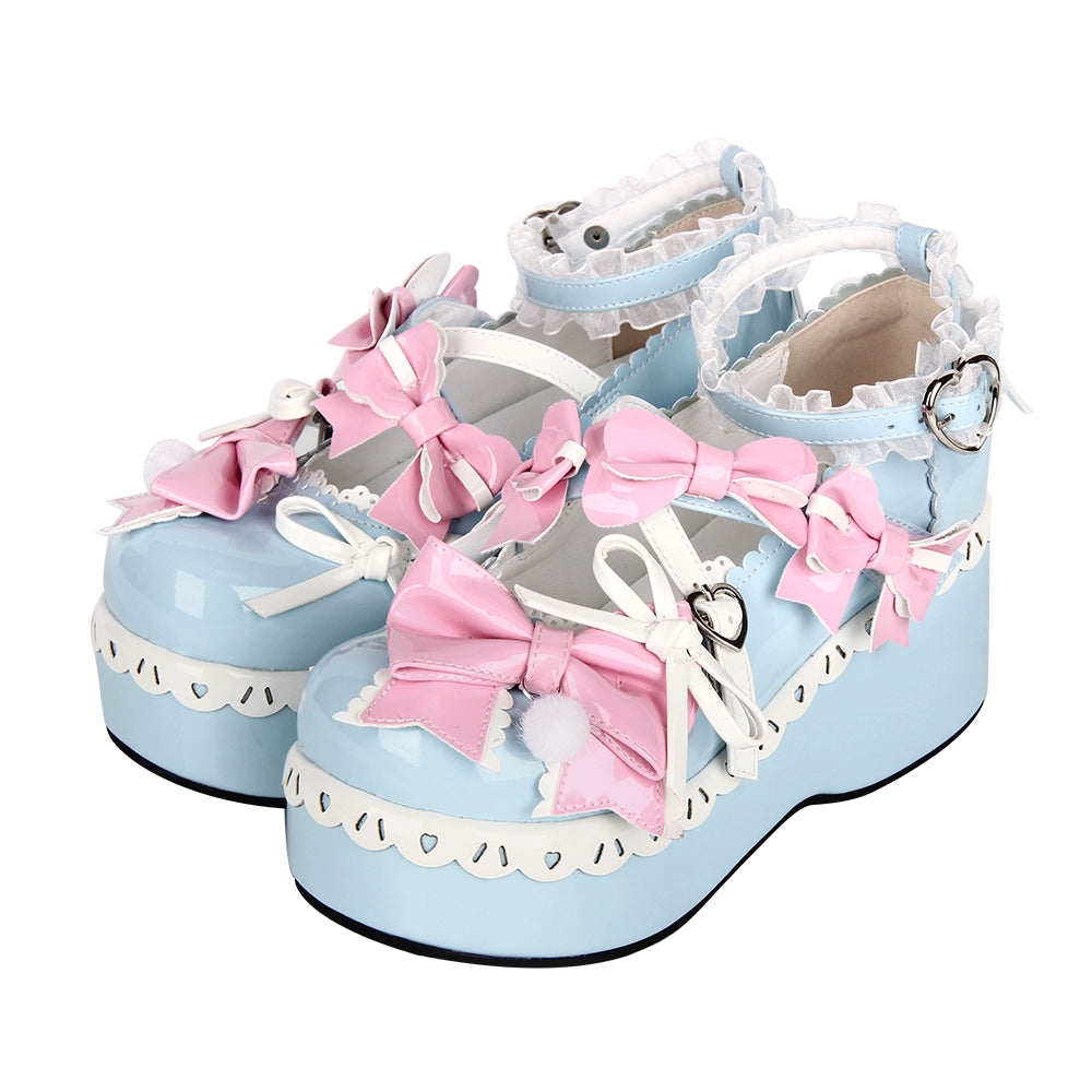 Lolita Shoes Pink Blue Platform Shoes Lace Thick-soled Shoes 37452:561562